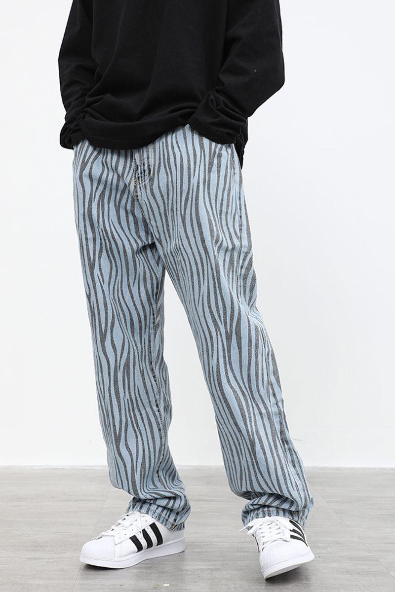 CZ Zebra Pattern Straight Jeans