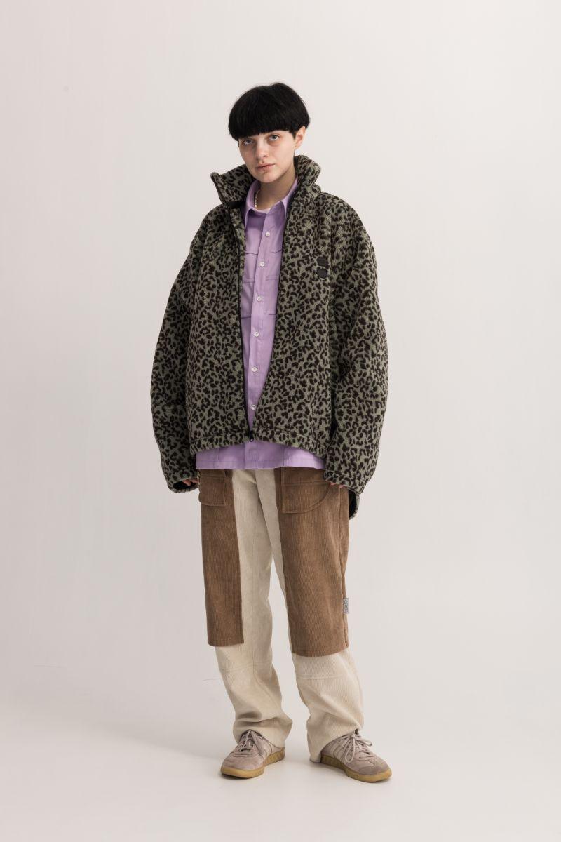 Empty Reference Leopard Pattern Zip Fleece