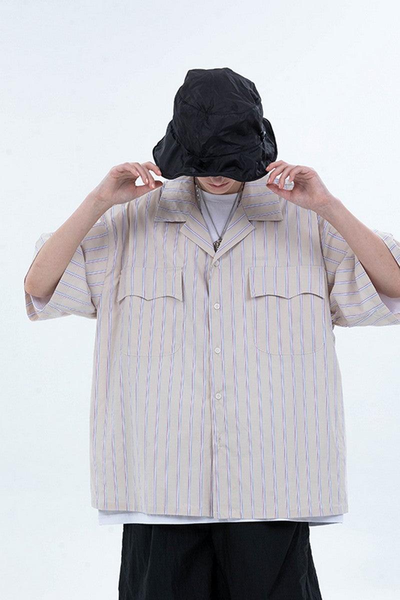 Center of Rotation Plaid Striped Cuban Shirt