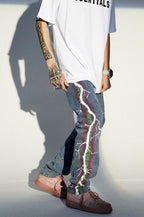 CZ Lightning Print Straight Jeans
