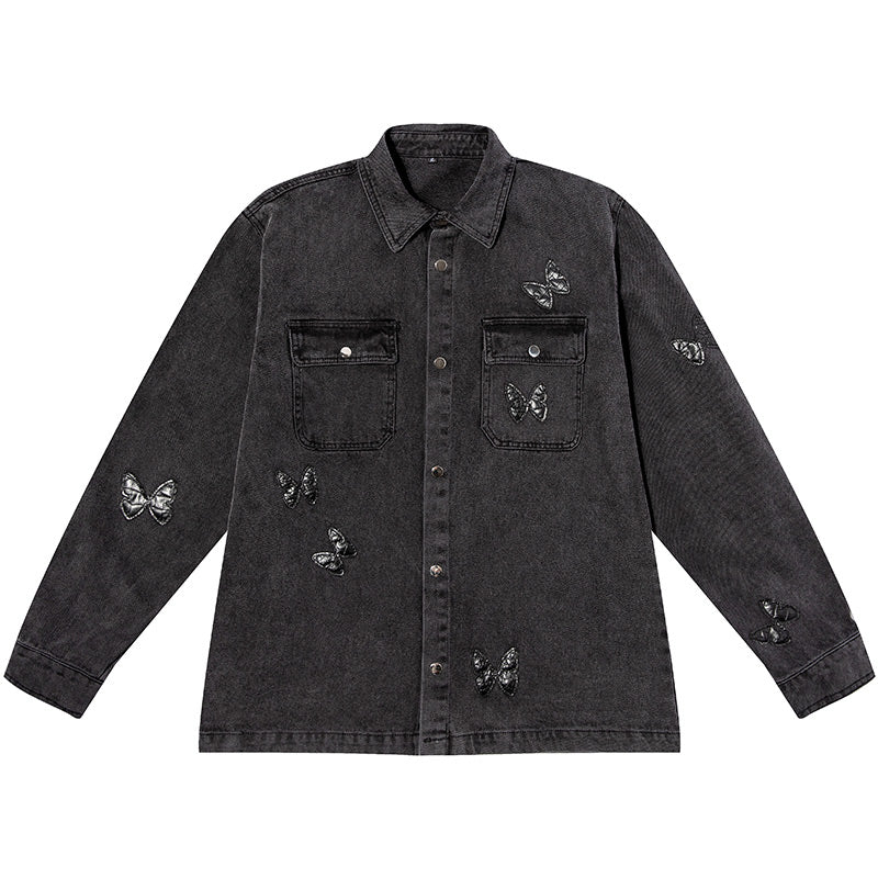 Old Order Butterflies Embroidered Jeans Jacket