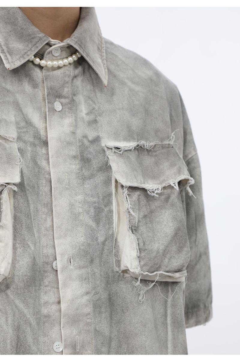 CZ Washed Ripped Button Up Shirt