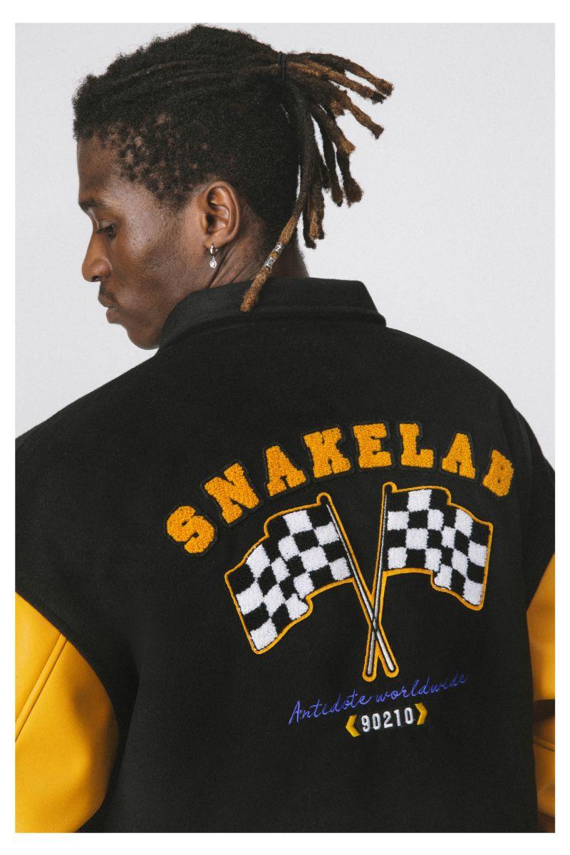 ANT Yellow Woolen Embroidered Varsity Jacket
