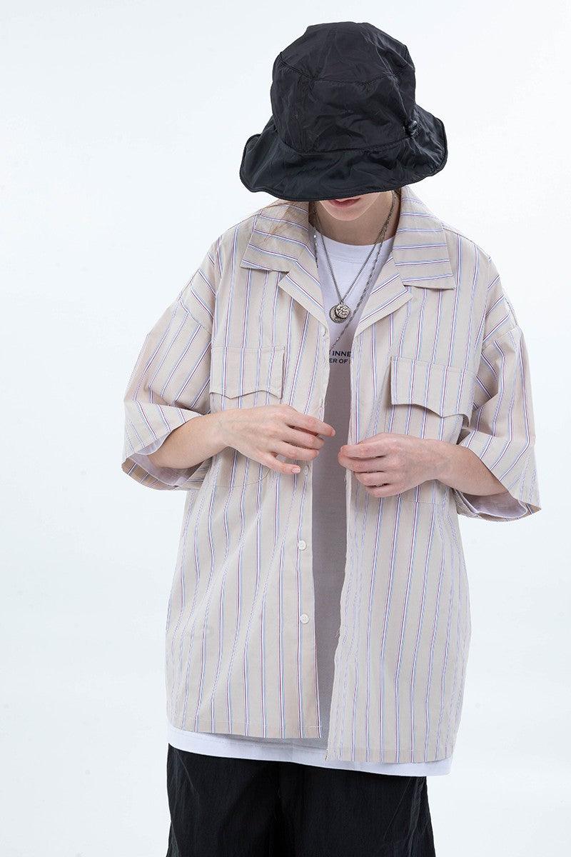 Center of Rotation Plaid Striped Cuban Shirt