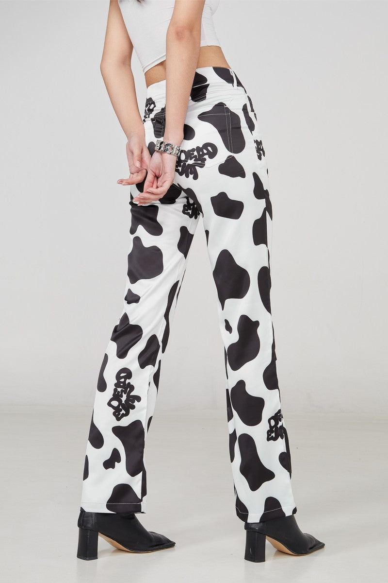 STEEPC Cow Pattern Flared Trousers - UK Only
