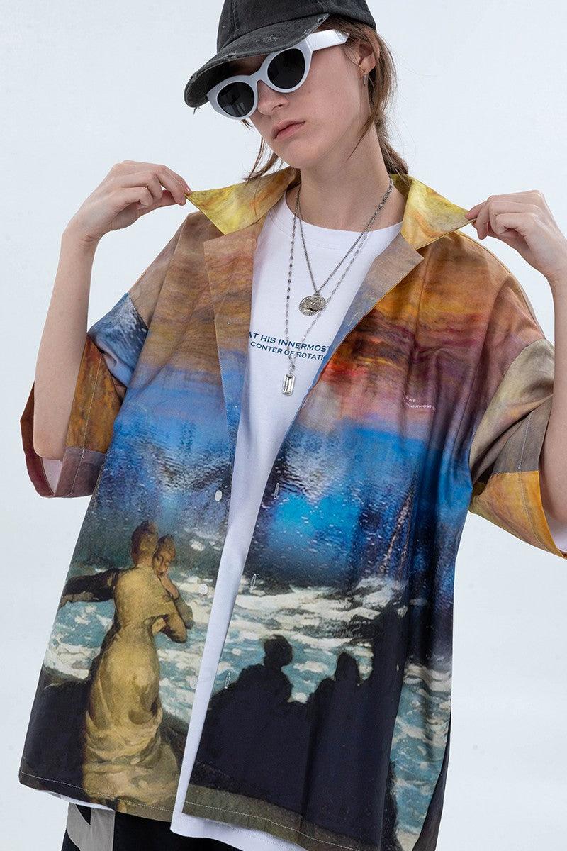 Center of Rotation Sunset Landscape Cuban Shirt