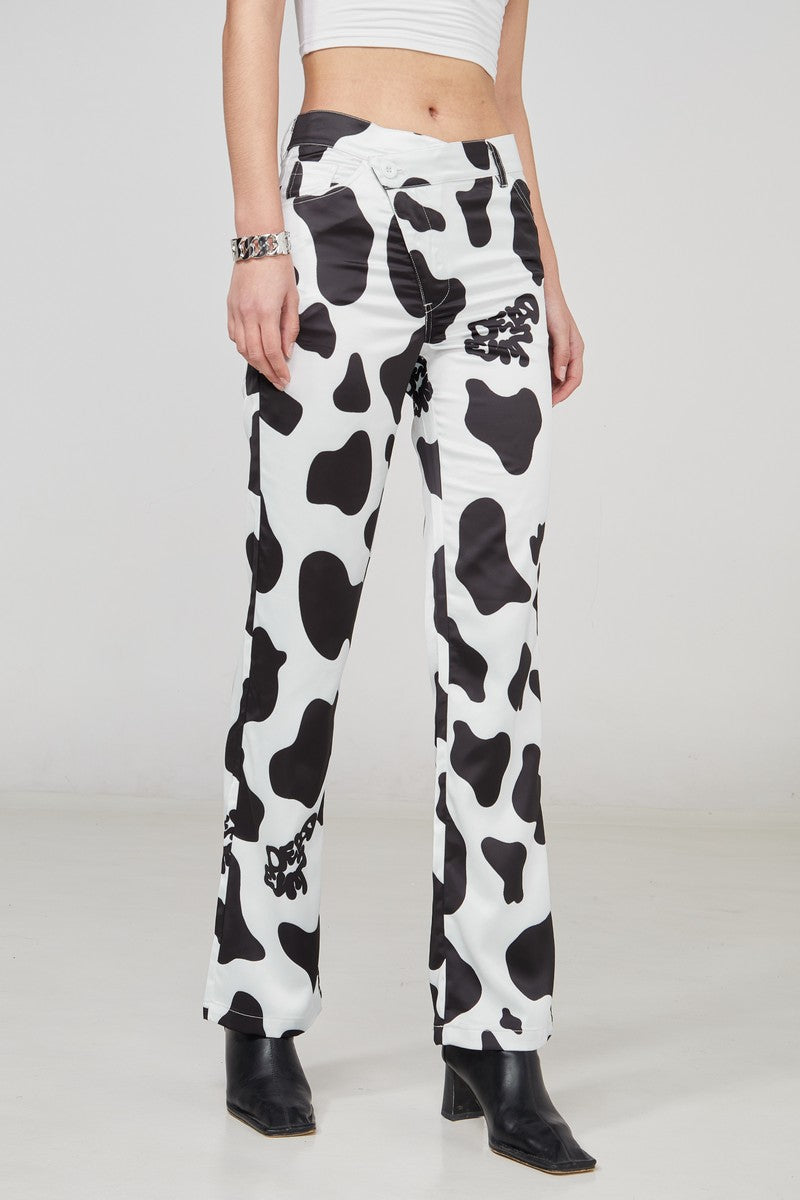 STEEPC Cow Pattern Flared Trousers - UK Only