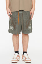 F2CE Skeleton Hands Embroidered Suede Shorts