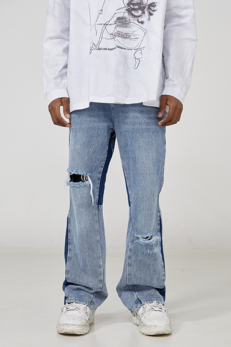 STEEPC Splash Ink Distressed Flared Jeans
