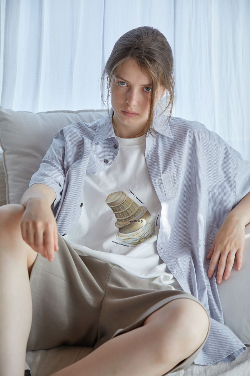 THINGY Logo Striped Button Up Shirt