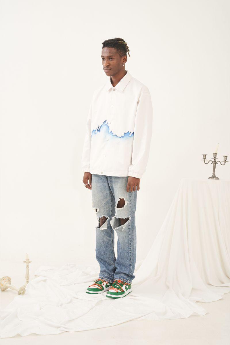 Empty Reference White Flame Printed Coach Jacket
