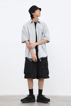 CZ Ripped Striped Button Up Shirt