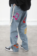 CZ Embroidered Musical Notes Jeans - UK Only