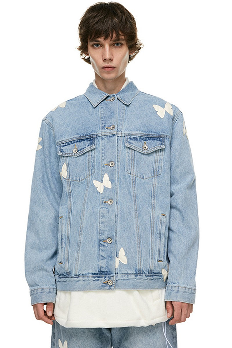 Old Order Embroidered Butterflies Washed Jeans Jacket
