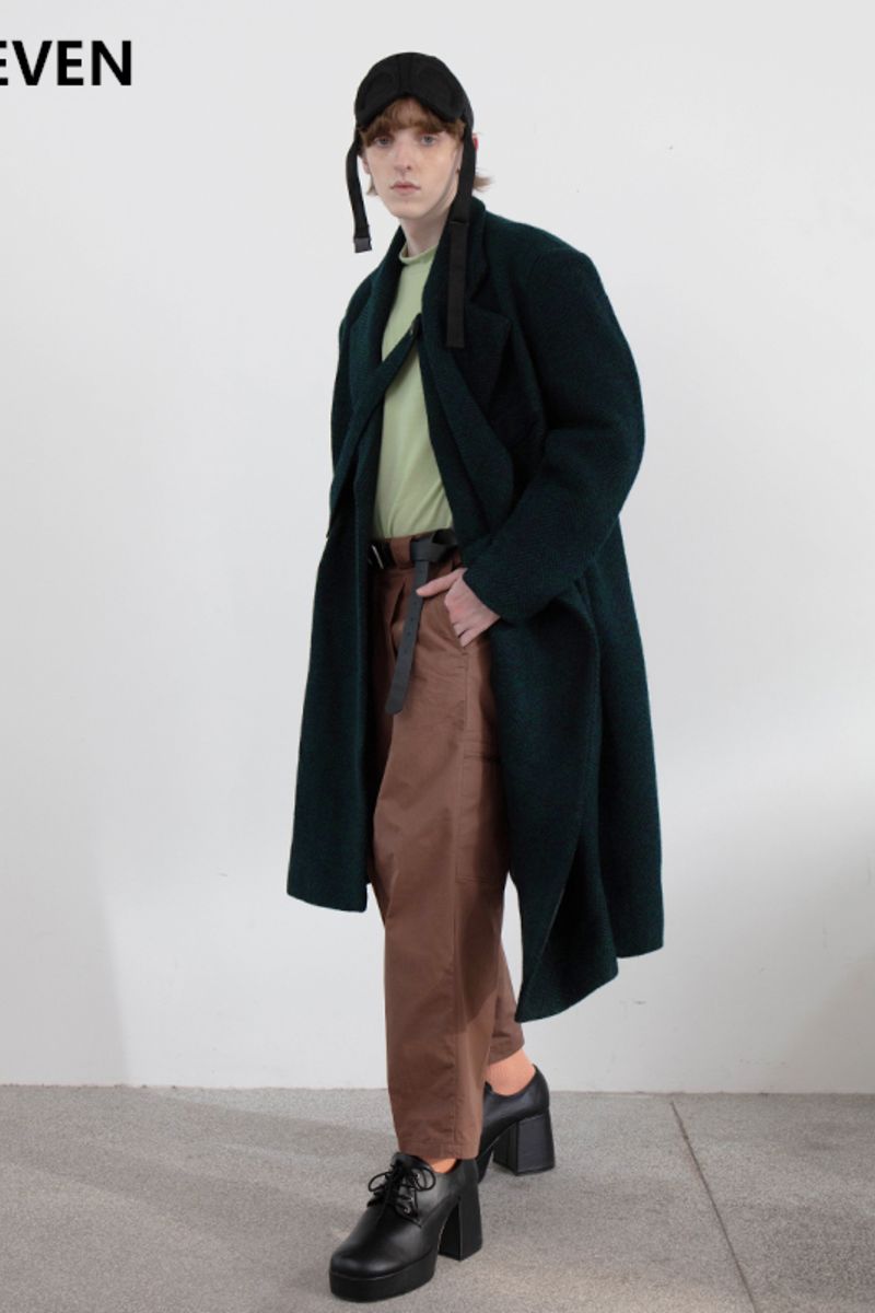 Mix7 Herringbone Asymmetrical Woolen Coat
