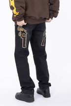 Guns Embroidered Washed Jeans