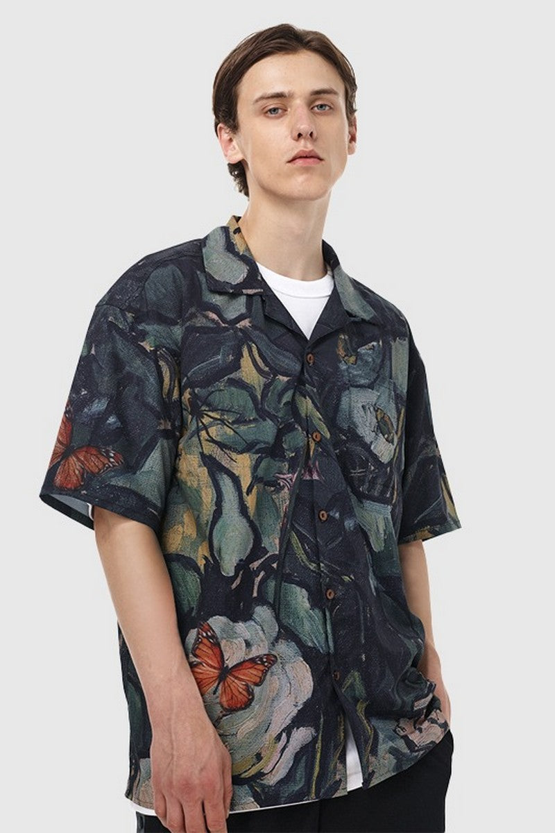 OO Oil Painting Flower Cuban Shirt