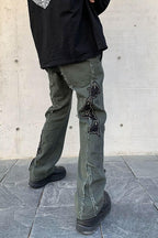 CZ Lace Embroidered Ghosts Flared Trousers