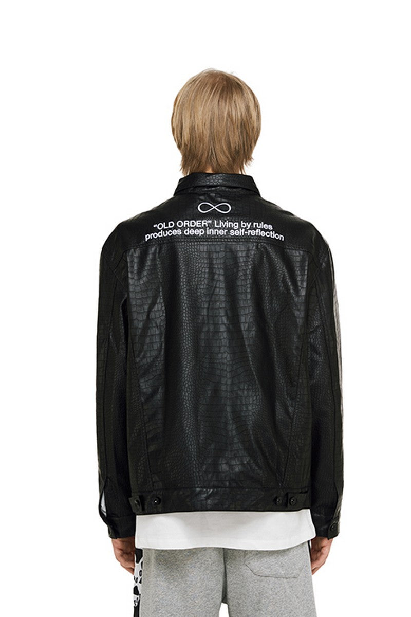 Old Order Crocodile Pattern PU Leather Jacket