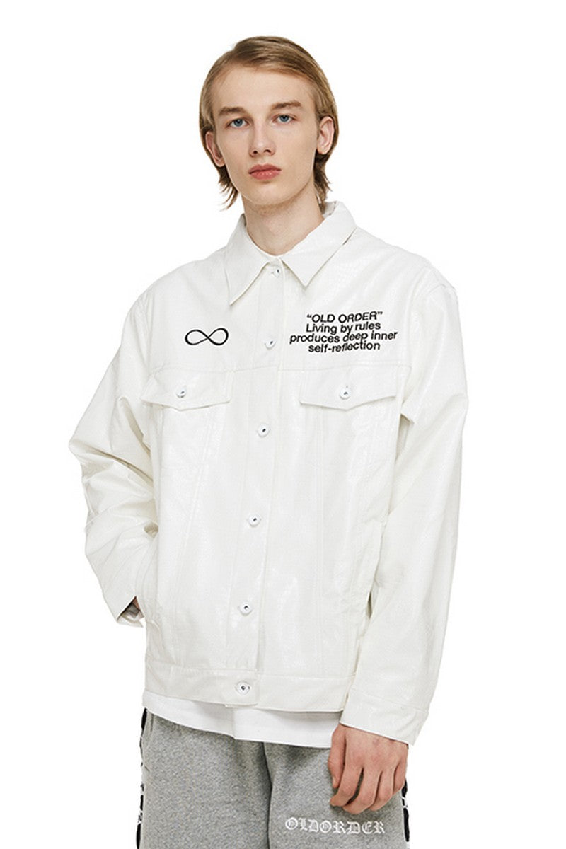 Old Order Crocodile Pattern PU Leather Jacket