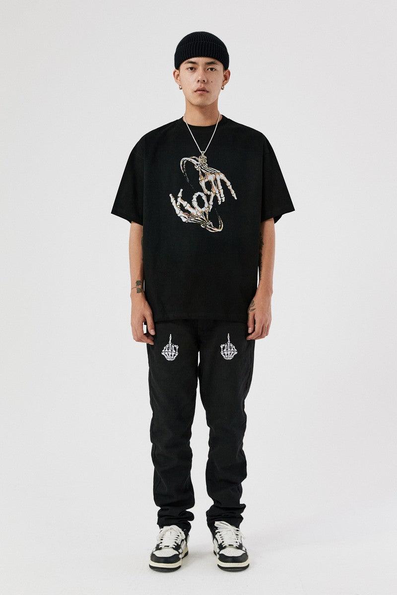 Antidote Skeleton Hands Embroidered Slim Trousers