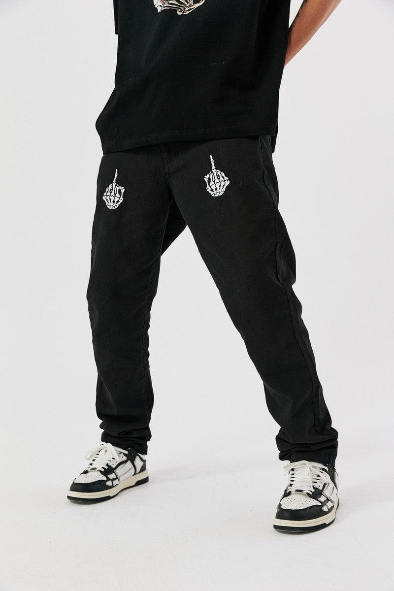 Antidote Skeleton Hands Embroidered Slim Trousers