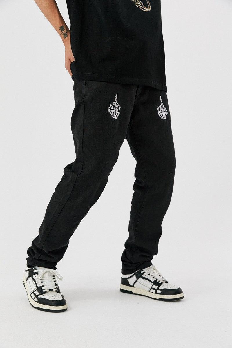 Antidote Skeleton Hands Embroidered Slim Trousers