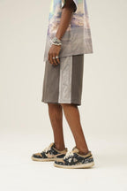 Empty Reference Stitched Velvet Casual Shorts