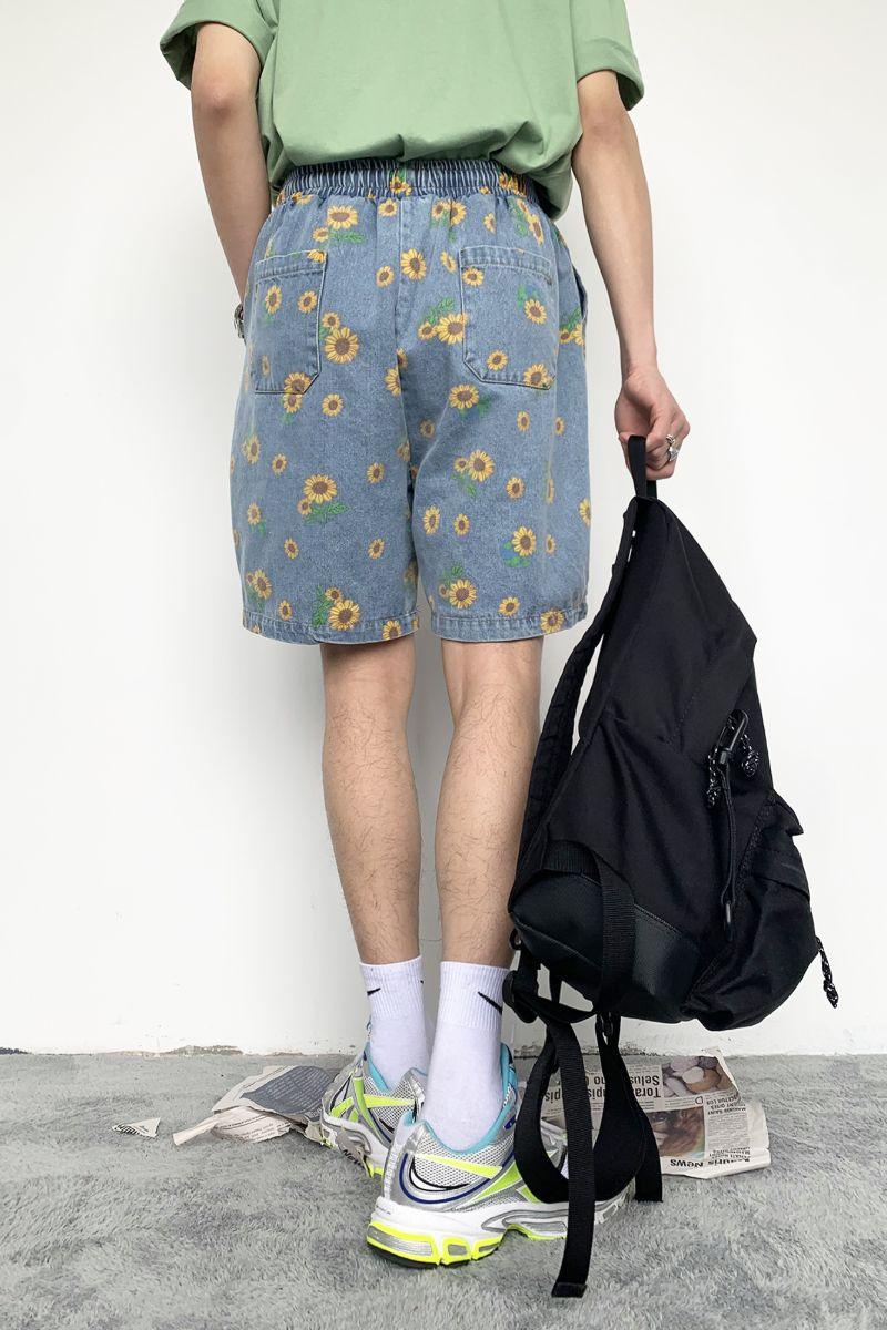 CZ Sunflower Printed Jeans Shorts