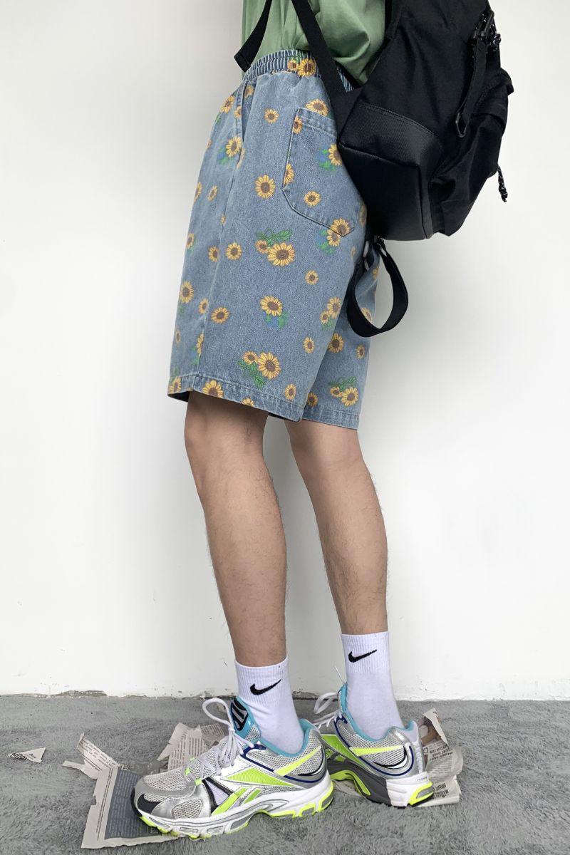 CZ Sunflower Printed Jeans Shorts