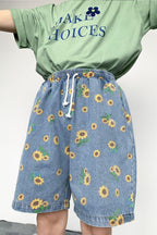 CZ Sunflower Printed Jeans Shorts