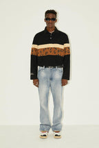 Empty Reference Striped Stitched Long Sleeves Polo