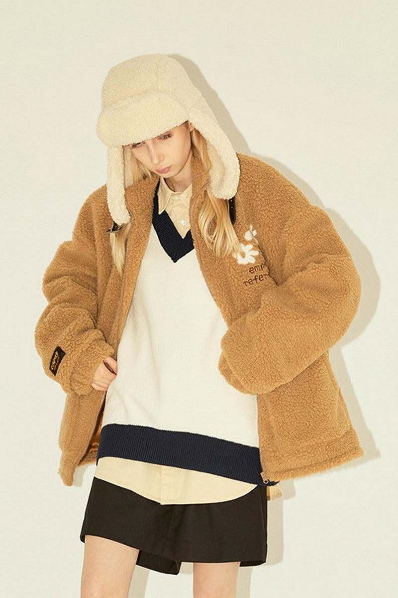 Empty Reference Camel Flowers Sherpa Jacket