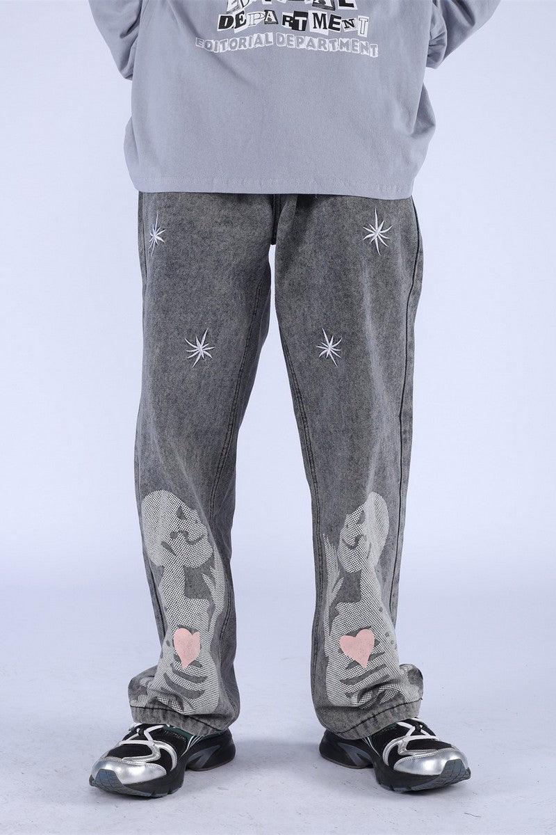 CZ Praying Skull Washed Jeans
