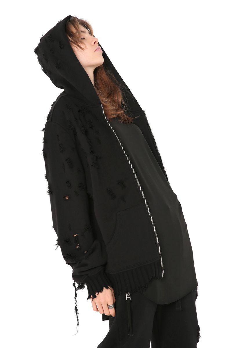 Unknown World Distressed Zipper Hoodie
