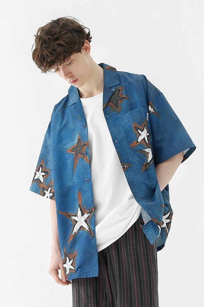 CZ Royal Blue Stars Cuban Shirt