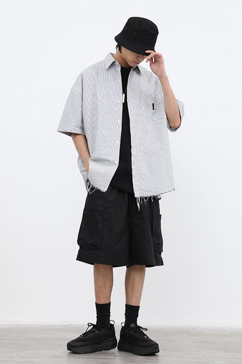 CZ Ripped Striped Button Up Shirt