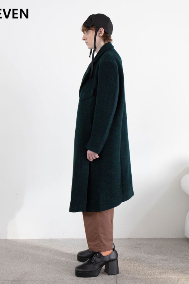 Mix7 Herringbone Asymmetrical Woolen Coat