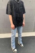 CZ Washed Adjustable Loose Jeans