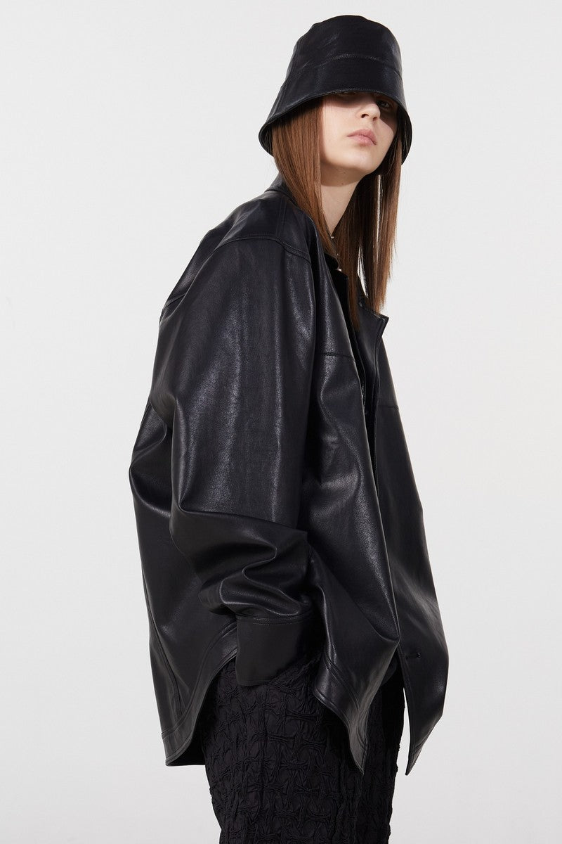 STEEPC Embossed Logo PU Leather Jacket