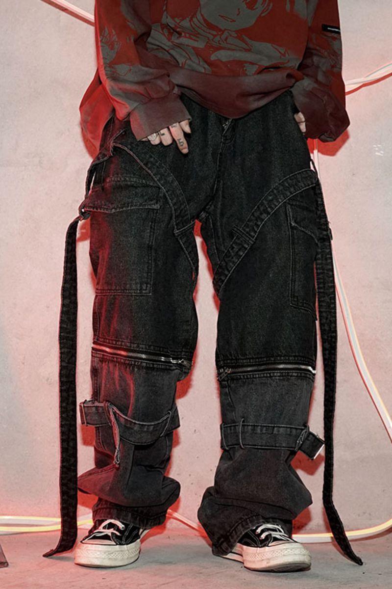 CZ Zipper Straps Jeans