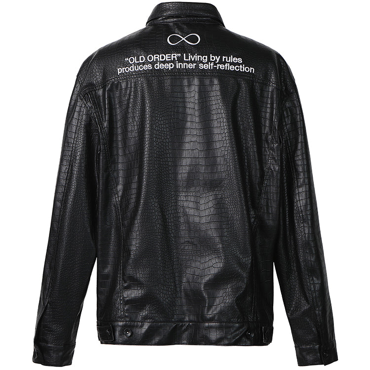 Old Order Crocodile Pattern PU Leather Jacket