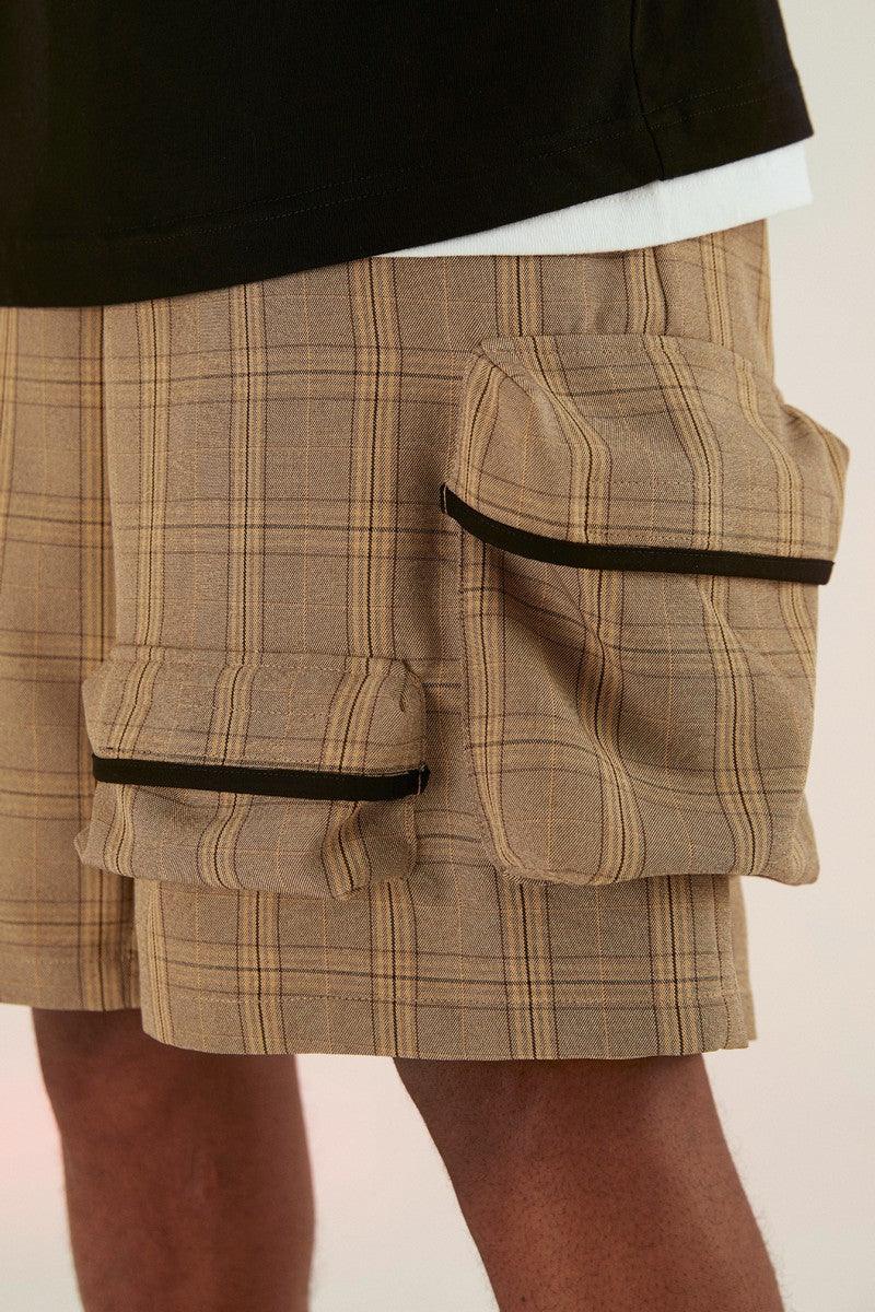 Empty Reference Coffee Plaid Functional Shorts