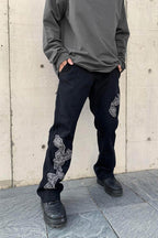 CZ Lace Embroidered Ghosts Flared Trousers