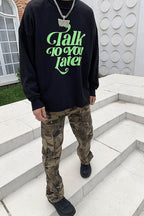 CZ Talk Later Print Sweater