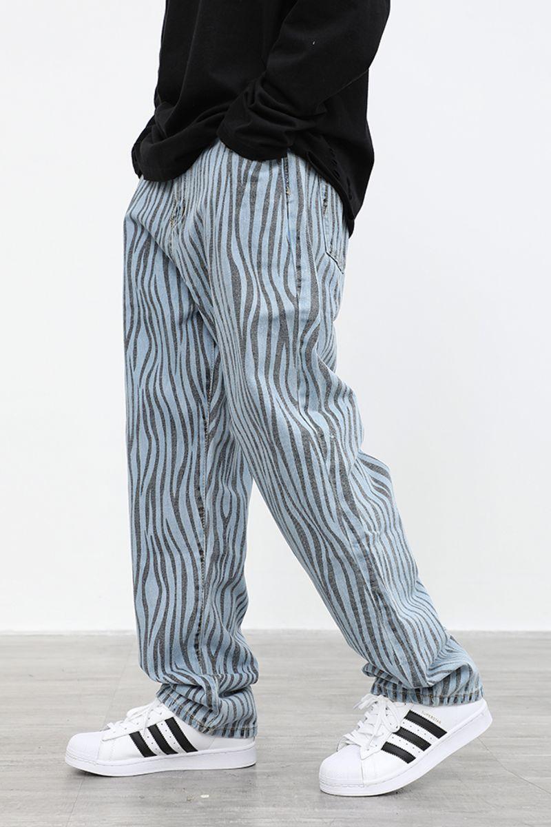 CZ Zebra Pattern Straight Jeans