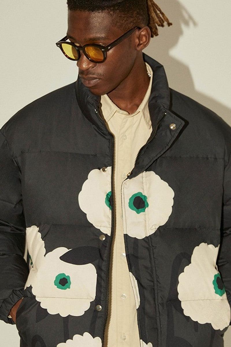 Empty Reference White Flowers Print Down Jacket