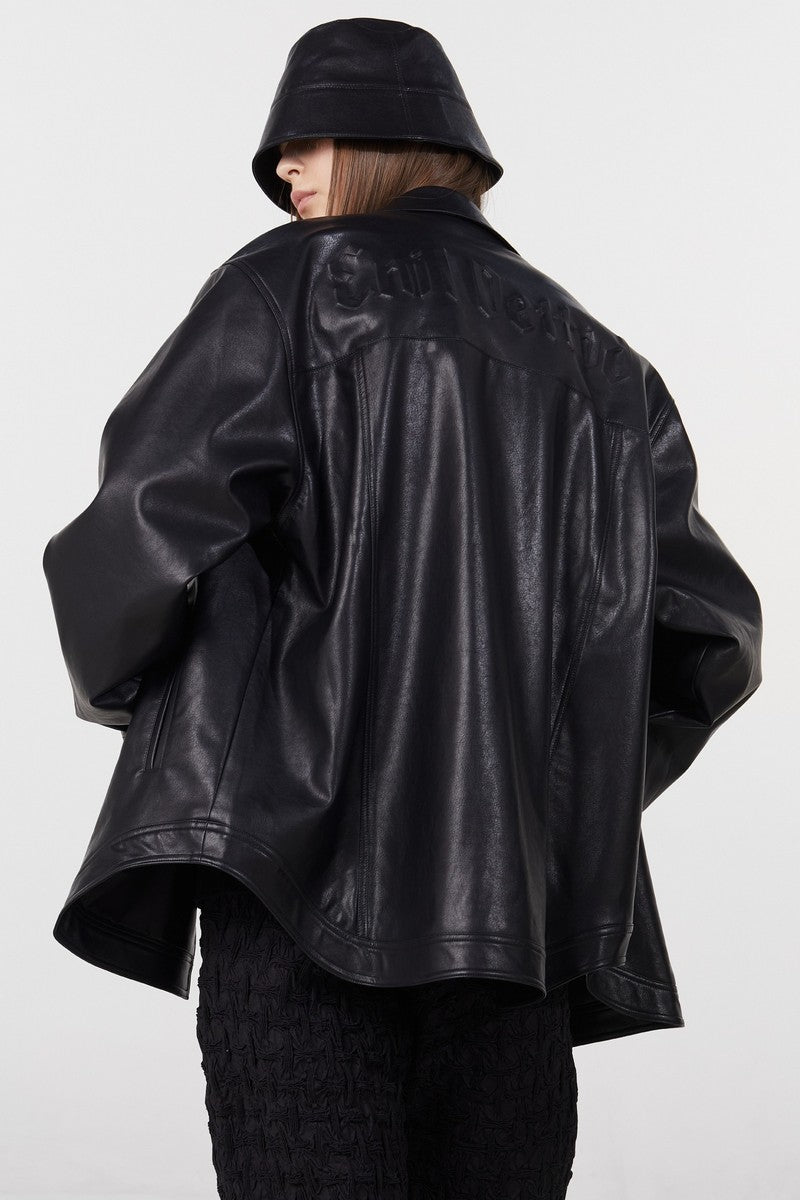 STEEPC Embossed Logo PU Leather Jacket