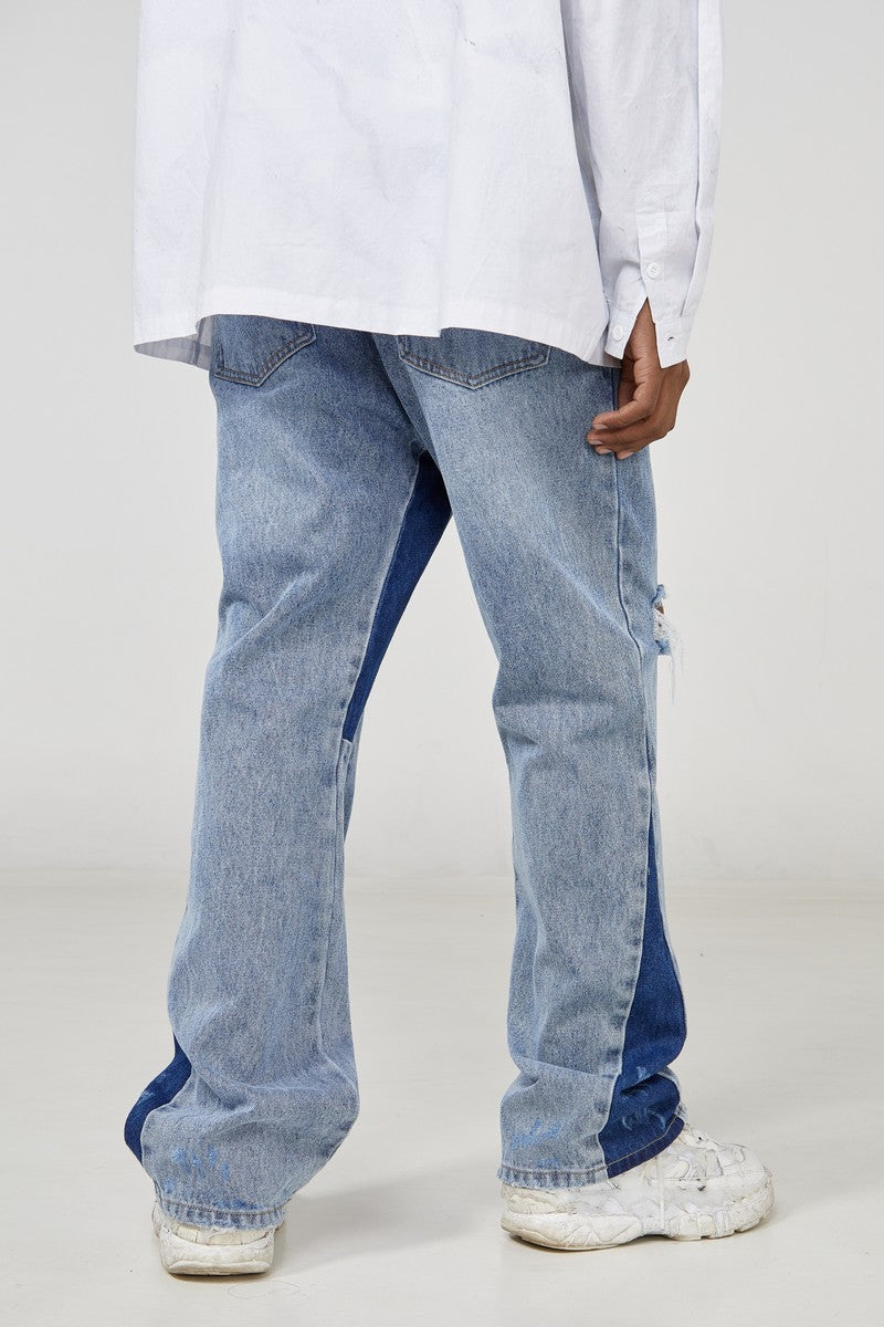STEEPC Splash Ink Distressed Flared Jeans