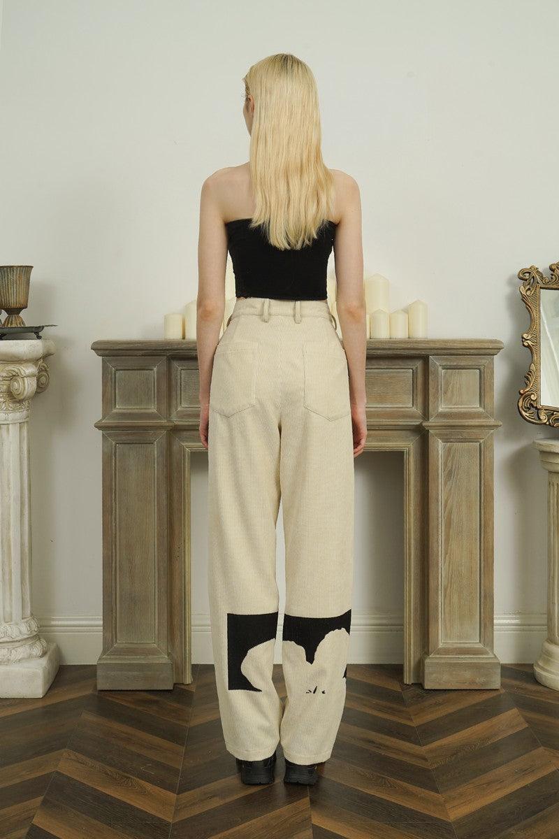Empty Reference Flower Corduroy Straight Trousers